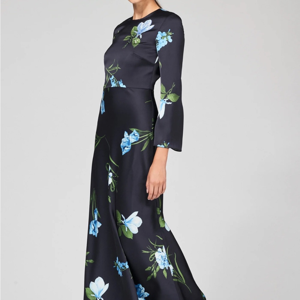 NWT Sachin + Babi Black and Blue Floral  Dress Alex Sequin Long Sleeve Satin - Picture 2 of 10